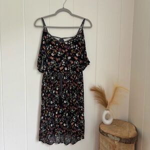 Xhilaration Black Floral Dress with Spaghetti Straps